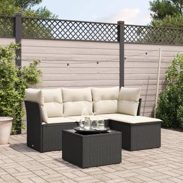 vidaXL 5-delige Loungeset met kussens poly rattan zwart, Verzenden, Nieuw, Loungeset