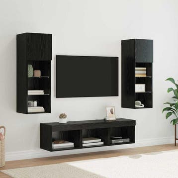 vidaXL TV Wandmeubels 5 st Zwart Eiken Bewerkt hout, Minder dan 50 cm, Verzenden, Nieuw, Minder dan 100 cm