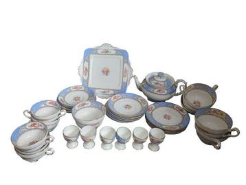 Theeservies - Vintage Paragon F6212 Blue Floral Tea Set Art