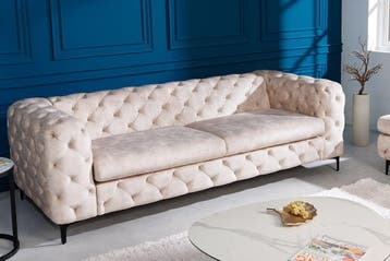 Chesterfield 3-zitsbank MODERN BAROK 235cm champagne fluweel, Ophalen of Verzenden, Nieuw