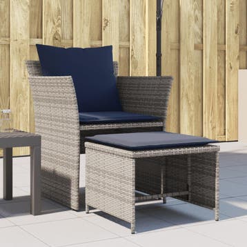 vidaXL Tuinstoel met voetenbank poly rattan grijs, Verzenden, Nieuw, Rotan