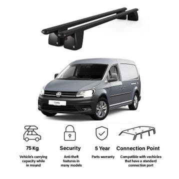 Set 2 aluminium dakdragers VW Caddy 2004 - heden zwart, Ophalen of Verzenden, Nieuw