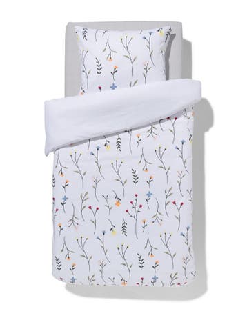 HEMA Dekbedovertrek 140x200/220cm zacht katoen veldbloemen, Verzenden, Nieuw, Wit