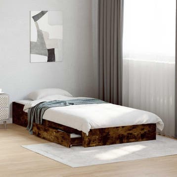 vidaXL Bedframe met opslag Gerookt eiken 80 x 200 cm Bewerkt, Verzenden, Nieuw, Bruin, Hout