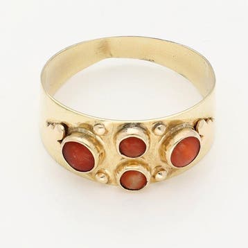 Ring - 14 karaat Geel goud - Bloedkoraal, Nieuw