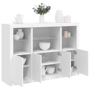 vidaXL Dressoirs met LED-verlichting 3 st bewerkt hout wit, Minder dan 50 cm, Verzenden, Nieuw, 25 tot 50 cm