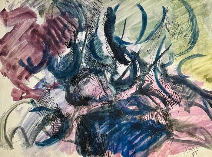 René Mels (1909-1977) - Composition abstraite gestuelle, Antiek en Kunst, Kunst | Schilderijen | Modern
