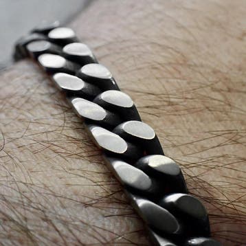 Zilveren robuuste gourmetschakel herenarmband, Sieraden, Tassen en Uiterlijk, Armbanden, Ophalen of Verzenden, Gebruikt, Zilver