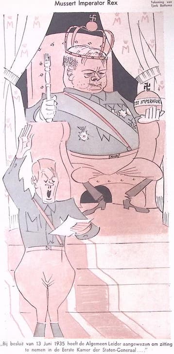Mussert als koning op spotprent (lijst optie, Lithos), Verzenden