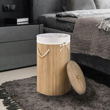 Bamboe Wasmand Curly - 55 Liter - Natuurkleur - Incl. Waszak, Verzenden, Nieuw