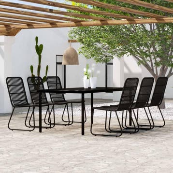 vidaXL 7-delige Tuinset zwart, Verzenden, 6 zitplaatsen, Nieuw, Rvs