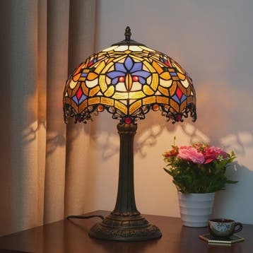 Vintage Gebrandschilderd Glas Tafellamp - Pauwstaart Stijl, Huis en Inrichting, Verzenden, Nieuw