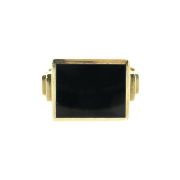 Gouden zegelring met onyx, Sieraden, Tassen en Uiterlijk, Ringen, Gebruikt, 20 of groter, Heer, Ophalen of Verzenden