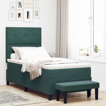vidaXL Boxspring bed met hoofdeinde Donkergroen 200 x 90 cm, Eenpersoons, Verzenden, Nieuw, Stof
