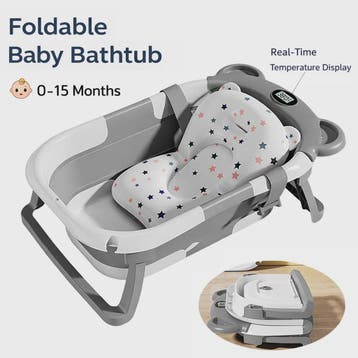 Opvouwbaar Babybadje met Thermometer & Antislip Kussen - Dra, Verzenden, Nieuw