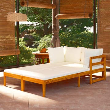 vidaXL Ligstoelen 2 st met crèmewitte kussens acaciahout, Verzenden, Nieuw, Hardhout