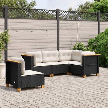 vidaXL 5-delige Loungeset met kussens poly rattan zwart, Verzenden, Nieuw, Loungeset
