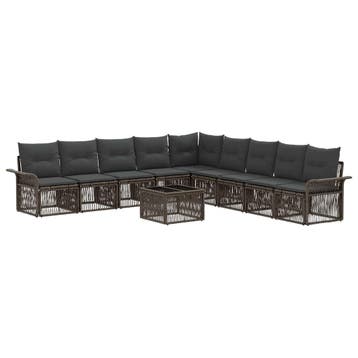 vidaXL Tuinbankenset 10 pcs Grijs poly rattan, Verzenden, Nieuw, Meer dan 8 zitplaatsen