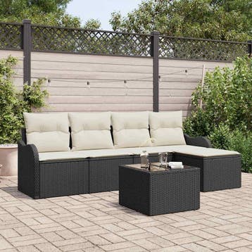 vidaXL Tuin Sofa Set 6 st Zwart poly rattan, Verzenden, Nieuw, 6 zitplaatsen