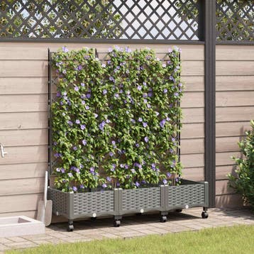vidaXL Tuinplantbak met schutting en wielen 3 st Lichtgrijs, Tuin en Terras, Verzenden, Nieuw, Minder dan 60 cm
