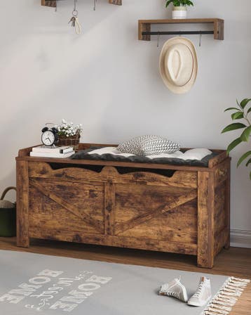 Robuuste Houten Opbergkist met Lift-Top - Landelijk Bruin, Huis en Inrichting, Verzenden, Nieuw