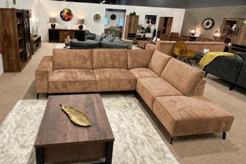 Hoekbank Nieuwegein - hoekbanken - Cognac, Nieuw, 150 cm of meer, Stof, 200 tot 250 cm
