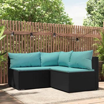 vidaXL 3-delige Loungeset met kussens poly rattan zwart, Verzenden, Nieuw, Loungeset
