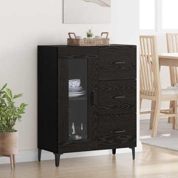 vidaXL Dressoir Zwart Eiken 69,5 x 34 x 90 cm Gemonteerd, Verzenden, Nieuw, Overige houtsoorten, Minder dan 50 cm