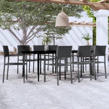 vidaXL 9-delige Tuinset zwart, Verzenden, Textileen, Nieuw, 8 zitplaatsen