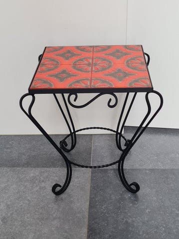 Bijzettafel - Vintage bijzettafel met keramische tegels en, Antiek en Kunst