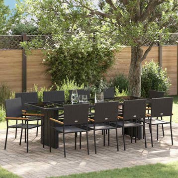 vidaXL Tuin eettafelset 11 st Zwart poly rattan, Verzenden, Nieuw, Meer dan 8 zitplaatsen