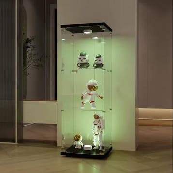 Glazen Vitrinekast met LED – 3 Planken en Slot, Zwart, Huis en Inrichting, Kasten | Vitrinekasten, Verzenden, Nieuw