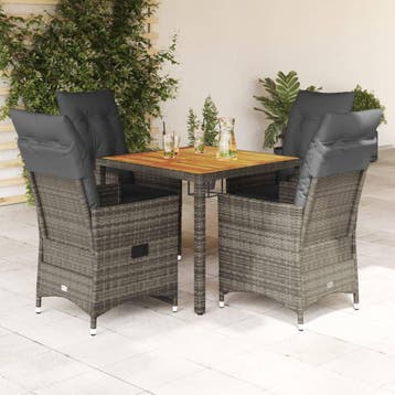 vidaXL 5-delige Tuinset met kussens poly rattan grijs, Verzenden, Nieuw, 4 zitplaatsen, Tuinset