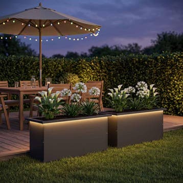 vidaXL Plantenbak met led 2 st Zwart 30 x 80 x 30 cm Staal, Verzenden, Nieuw, Metaal, 60 tot 100 cm