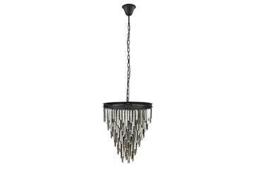 Kroonluchter CRYSTAL 50cm ijzer zwart glazen prismas grijs, Ophalen of Verzenden, Nieuw