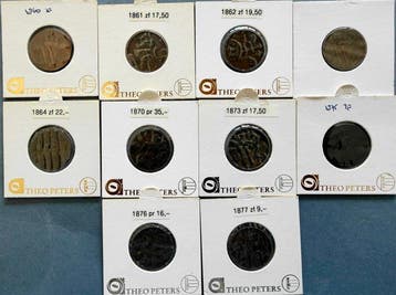 Nederland. Willem III. 1860 - 1877: lot van 10 verschillende, Postzegels en Munten