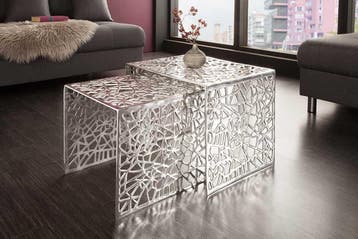 Handgemaakte salontafel ABSTRACT 49cm set van 2 zilver in, Huis en Inrichting, Tafels | Salontafels, Ophalen of Verzenden, Nieuw