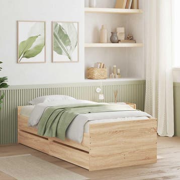 vidaXL Bedframe met lade met opslag Sonoma Eiken Massief, Huis en Inrichting, Slaapkamer | Bedden, Verzenden, Nieuw, Bruin, Hout