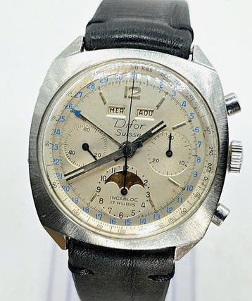 DIFOR- Stahlchronograph - Tagdatum - Tagnamen - Monat -, Nieuw