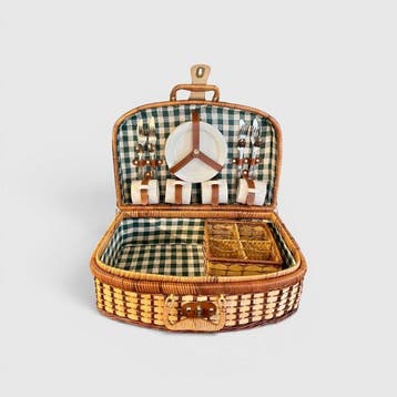inhoud voor 4 personen - Picknickmand - Engels - Wicker,, Antiek en Kunst