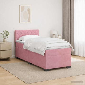 vidaXL Boxspring Bed met Matras en LED Roze 100 x 200 cm, Huis en Inrichting, Verzenden, Nieuw, Eenpersoons, Stof