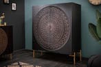 Massief dressoir MANDALA 120cm mangohout zwart gouden poten, Ophalen of Verzenden, Nieuw