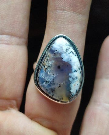 Prachtige blauwe dendritische opaal 925 zilveren ring Gratis