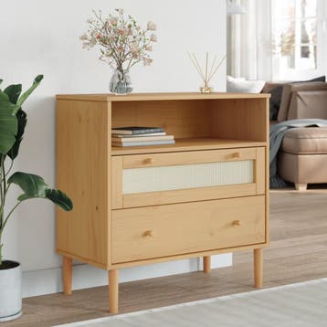 vidaXL Dressoir SENJA rattan-look 80x40x80 cm massief, Verzenden, Nieuw, 50 tot 100 cm, Grenenhout
