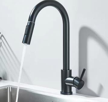 Zwarte Uittrekbare Keukenkraan – Flexibel &amp; 2 Waterstanden, Doe-het-zelf en Verbouw, Sanitair, Verzenden, Nieuw
