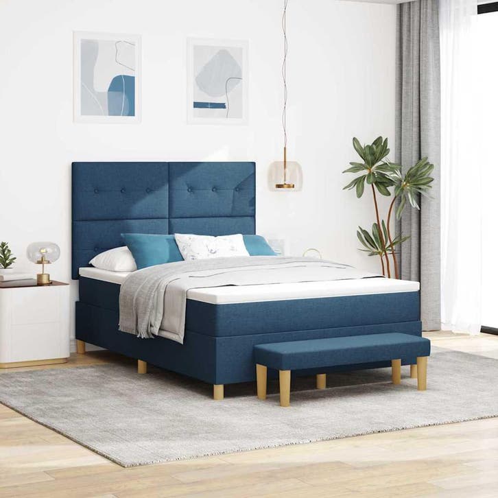 vidaXL Boxspring bed met hoofdeinde Blauw 190 x 140 cm Stof, Huis en Inrichting, Slaapkamer | Bedden, Blauw, Nieuw, Verzenden