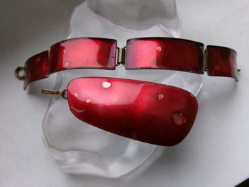 Emaille - 2-delige sieradenset - Art Deco armbandhanger