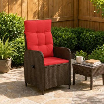 vidaXL Verstelbare tuinstoel Bruin en Rood poly rattan, Tuin en Terras, Tuinstoelen, Verzenden, Nieuw, Rotan