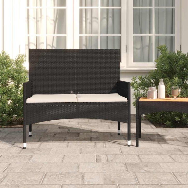 vidaXL Tuinbank 2-zits met kussens poly rattan zwart, Tuin en Terras, Tuinbanken, Nieuw, Verzenden