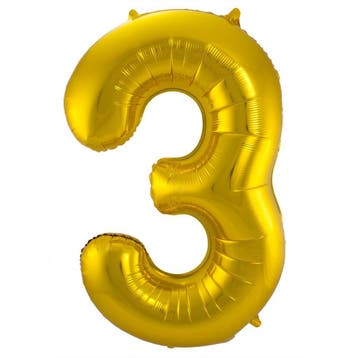 Folie Ballon cijfer 3 goud 86 cm, Verzenden, Nieuw, Versiering, Verjaardag